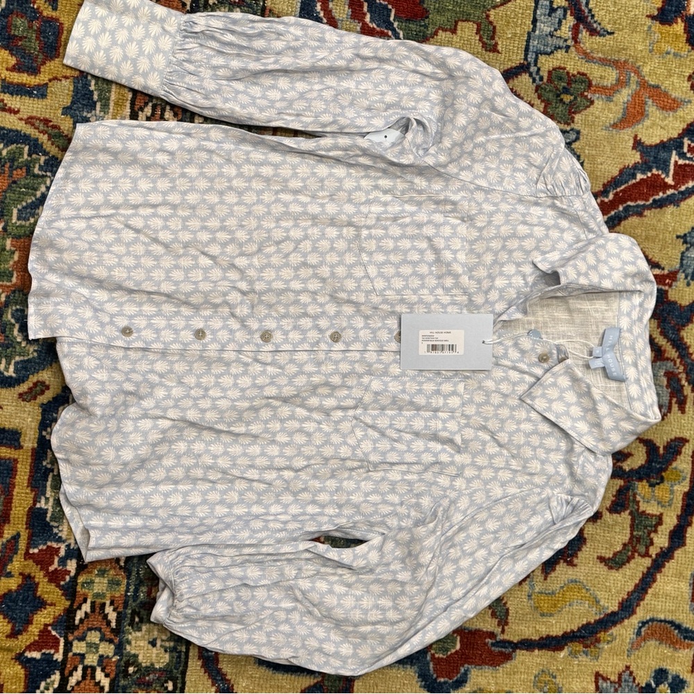 Hill House Powder Blue and White Baroque Shell Top